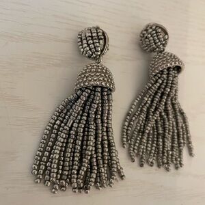 Gray bauble bar tassel earrings
